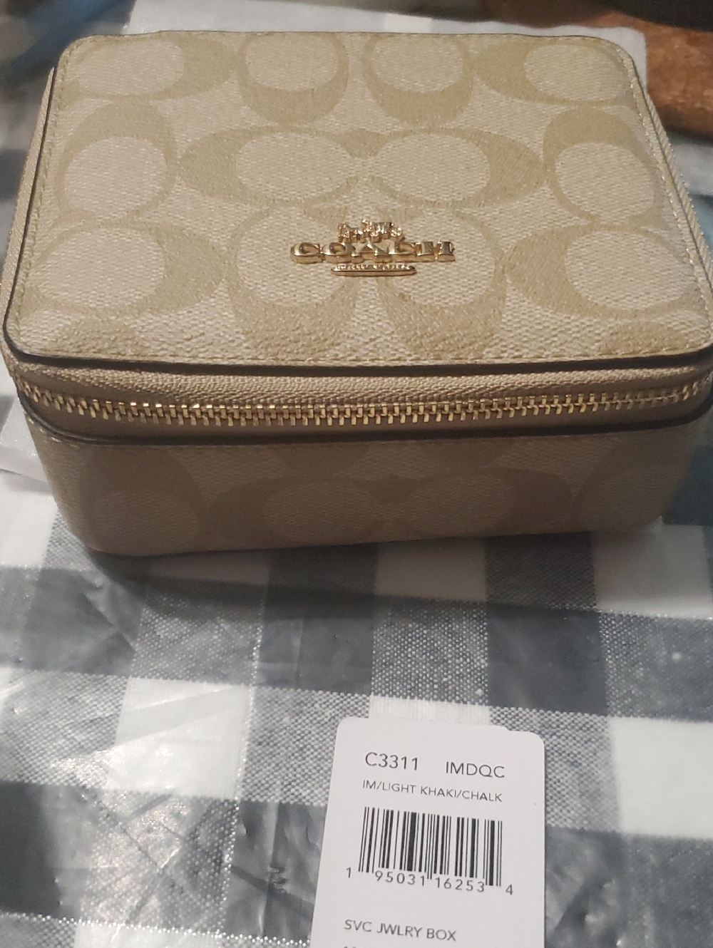 Coach Light Khaki/Chalk Signature Jewelry Case with Gold Logo